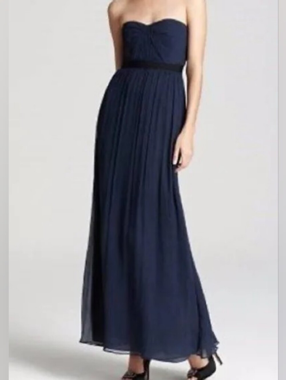 GORGEOUS BCBG MaxAzria Strapless Navy Blue 'Amber' Silk Flowy Maxi Dress, Size 0